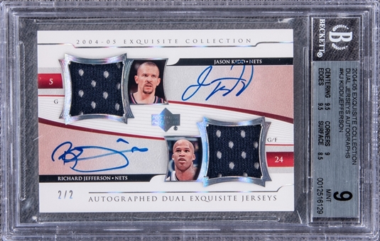 2004-05 UD "Exquisite Collection" Dual Jerseys Autographs #KJ Jason Kidd/Richard Jefferson Signed Game Used Patch Card (#2/2) - BGS MINT 9/BGS 9 
